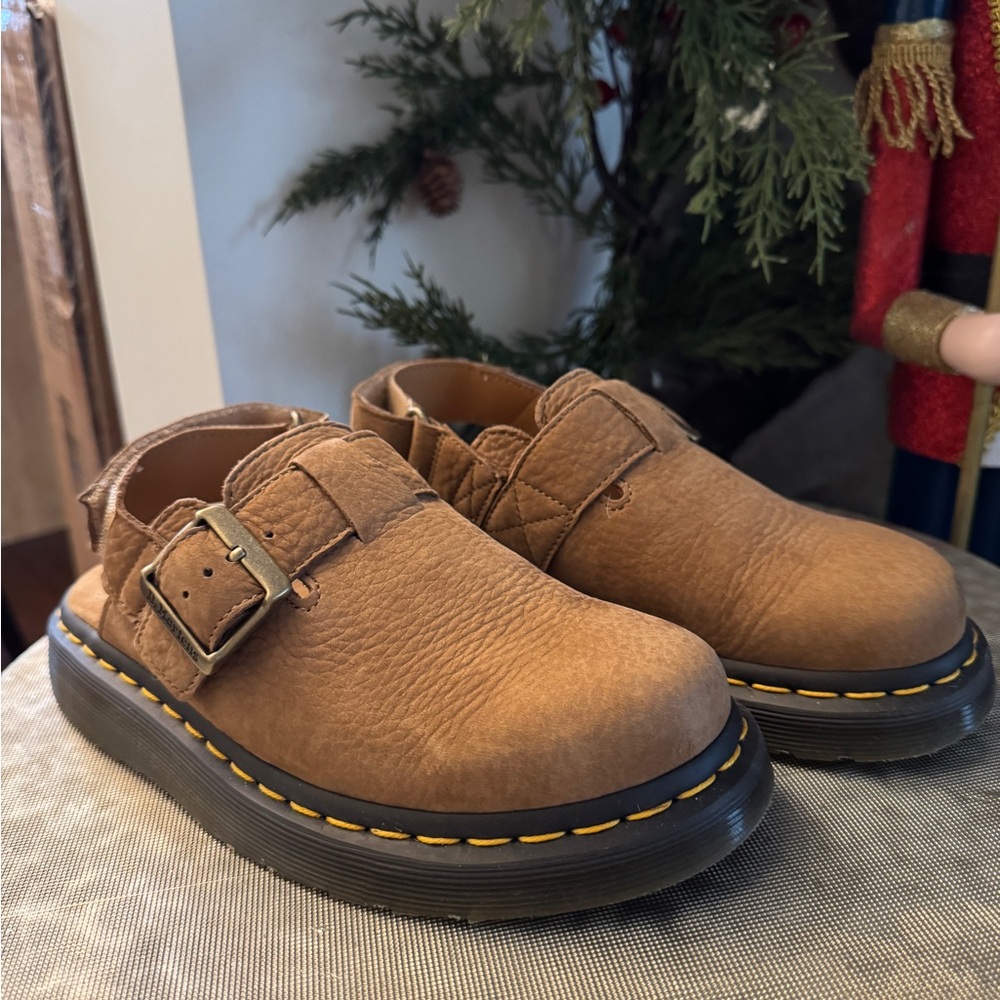 Dr. Martens Savannah Tan Leather Buckle Mules